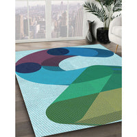 Patterned Greenish Blue Green Rug, pat2114lblu