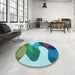 Round Patterned Greenish Blue Green Rug in a Office, pat2114lblu