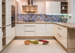 Patterned Mahogany Brown Rug in a Kitchen, pat2114org