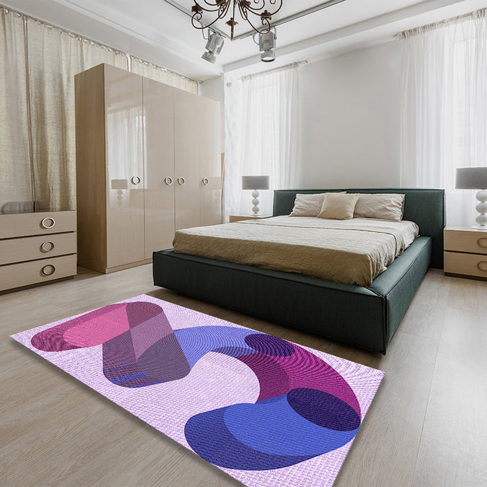 Round Machine Washable Transitional Dark Orchid Purple Rug in a Office, wshpat2114pur