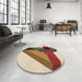 Round Patterned Dark Sienna Brown Rug in a Office, pat2115brn