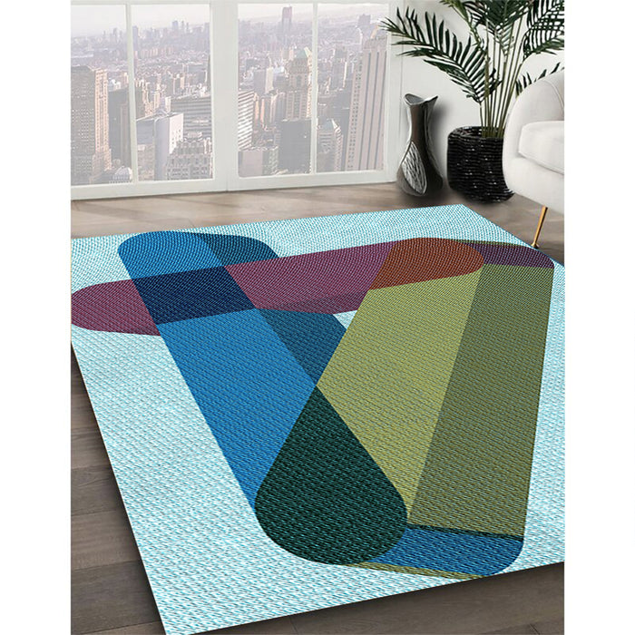Patterned Blue Rug in Family Room, pat2115lblu