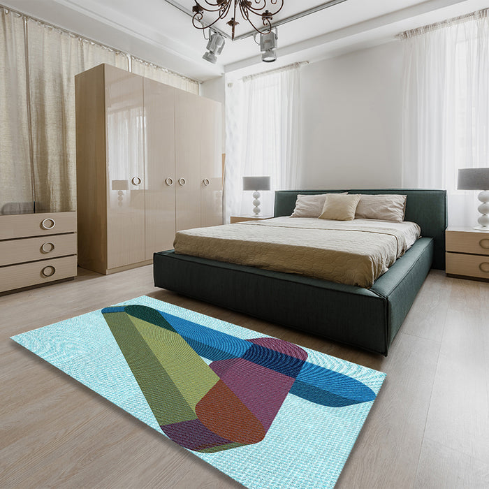 Patterned Blue Rug in a Bedroom, pat2115lblu