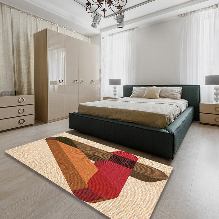 Patterned Mahogany Brown Rug in a Bedroom, pat2115org