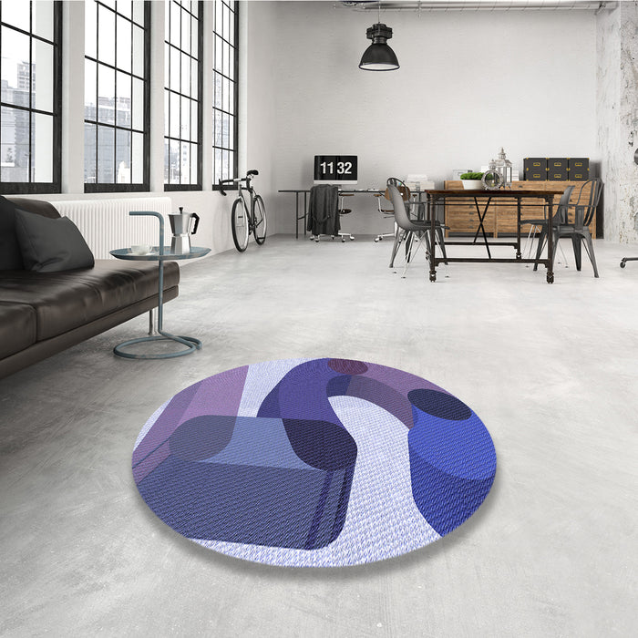 Round Patterned Deep Periwinkle Purple Rug in a Office, pat2116blu