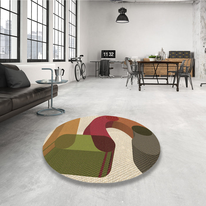 Round Patterned Fire Brick Red Rug in a Office, pat2116brn