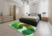 Patterned Green Rug in a Bedroom, pat2116grn