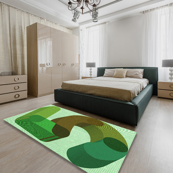 Patterned Green Rug in a Bedroom, pat2116grn