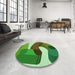 Round Patterned Green Rug in a Office, pat2116grn