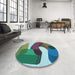 Round Patterned Northern Lights Blue Rug in a Office, pat2116lblu