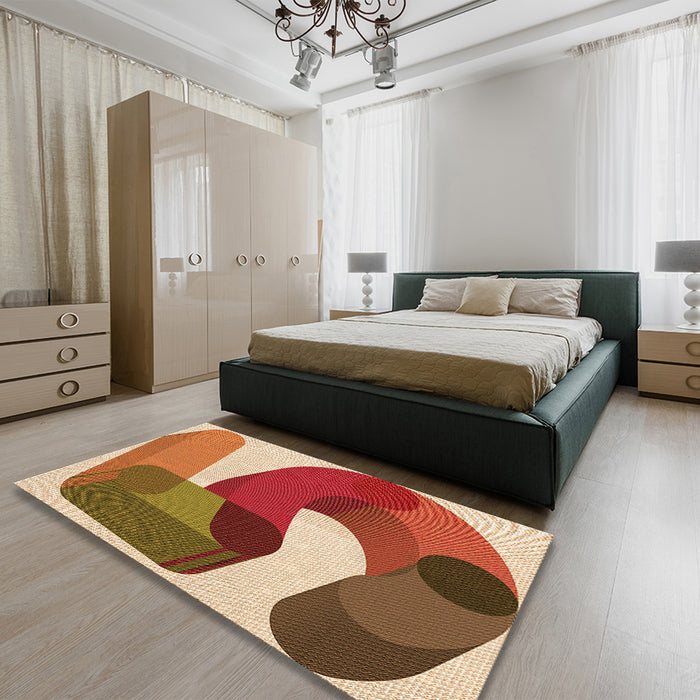 Patterned Brown Sand Brown Rug in a Bedroom, pat2116org