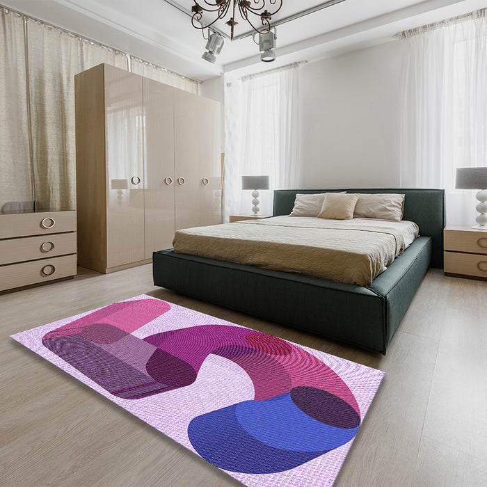 Patterned Medium Violet Red Pink Rug in a Bedroom, pat2116pur