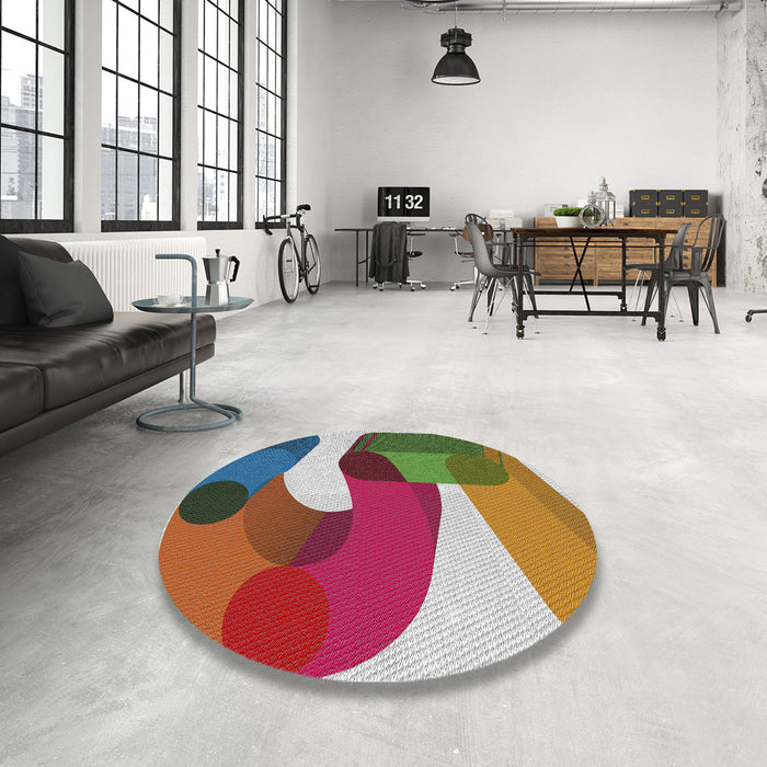 Round Patterned Brown Red Novelty Rug in a Office, pat2116