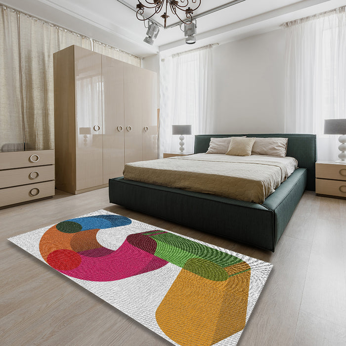 Patterned Brown Red Novelty Rug in a Bedroom, pat2116