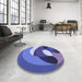 Round Patterned Jeans Blue Rug in a Office, pat2117blu