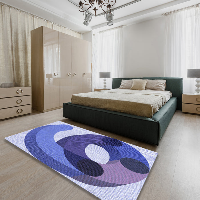 Round Machine Washable Transitional Jeans Blue Rug in a Office, wshpat2117blu