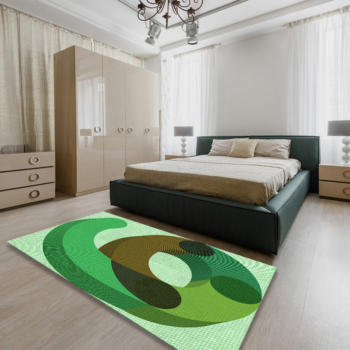 Patterned Green Rug in a Bedroom, pat2117grn