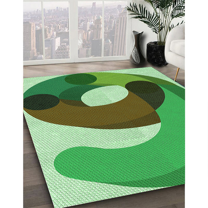Patterned Green Rug in Family Room, pat2117grn