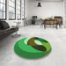 Round Patterned Green Rug in a Office, pat2117grn