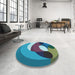 Round Patterned Blue Rug in a Office, pat2117lblu