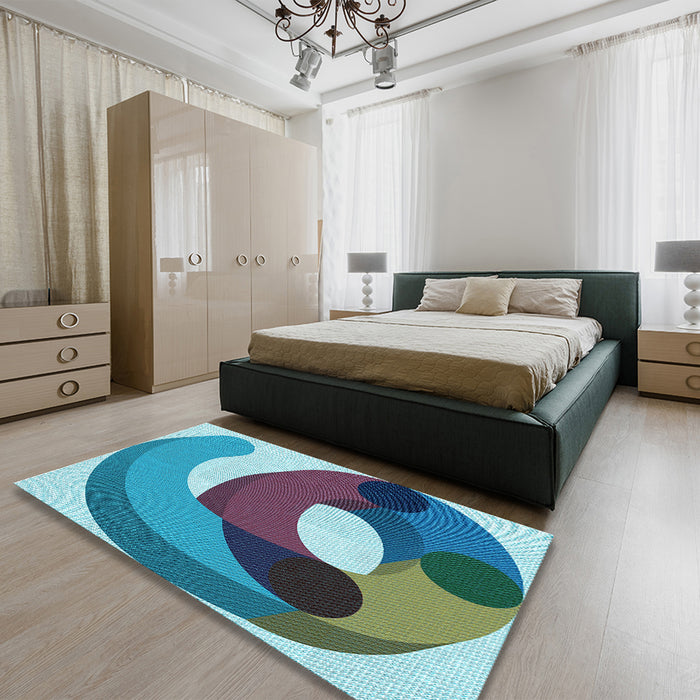 Round Machine Washable Transitional Blue Rug in a Office, wshpat2117lblu