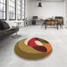 Round Patterned Tomato Red Rug in a Office, pat2117org