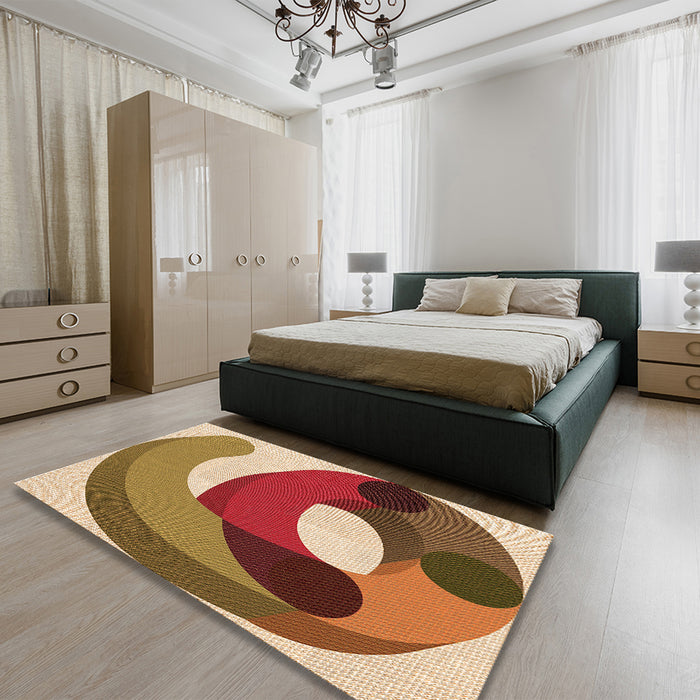 Round Machine Washable Transitional Tomato Red Rug in a Office, wshpat2117org