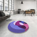 Round Patterned Bright Lilac Purple Rug in a Office, pat2117pur