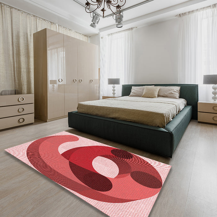 Patterned Light Coral Pink Rug in a Bedroom, pat2117rd