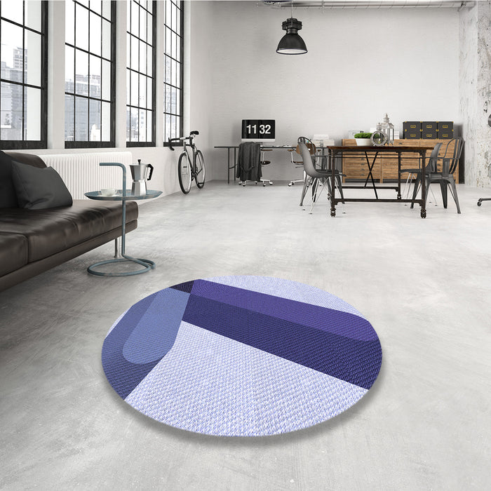 Round Patterned Sapphire Blue Rug in a Office, pat2118blu