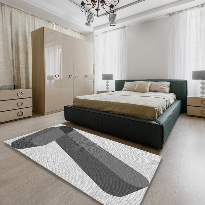 Patterned Platinum Silver Gray Rug in a Bedroom, pat2118gry