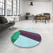 Round Patterned Carbon Gray Rug in a Office, pat2118lblu