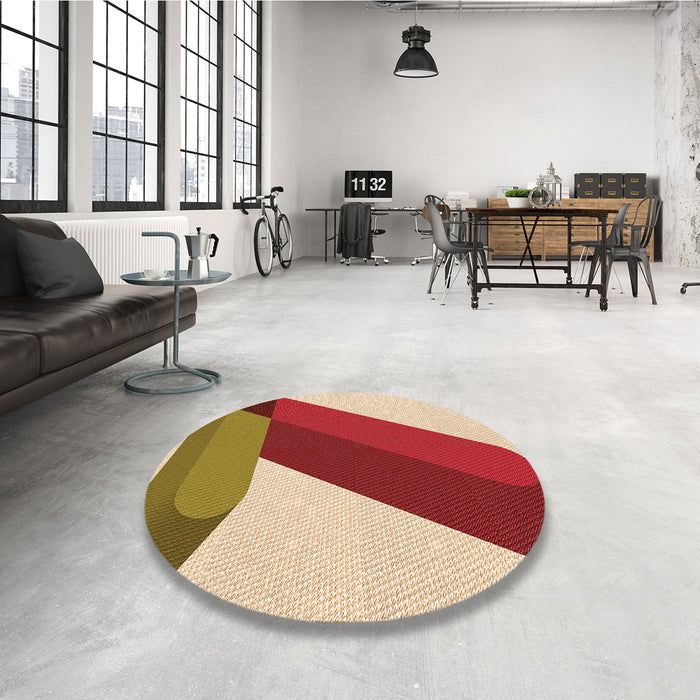 Round Patterned Red Rug in a Office, pat2118org
