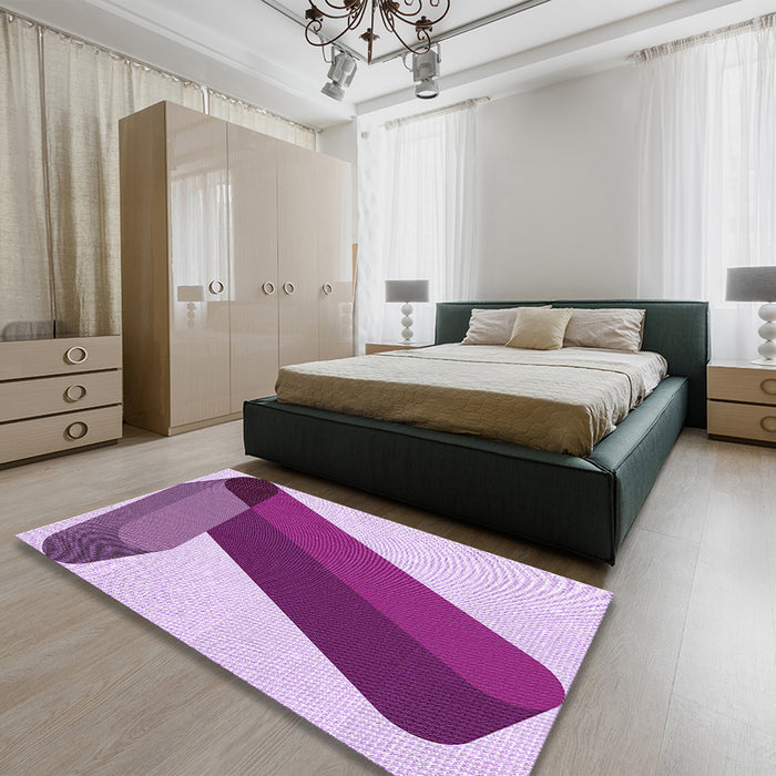 Patterned Medium Violet Red Pink Rug in a Bedroom, pat2118pur