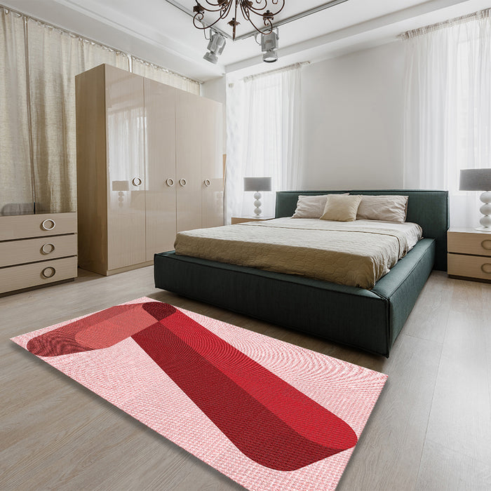 Patterned Pastel Pink Rug in a Bedroom, pat2118rd