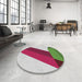 Round Patterned Bright Maroon Red Novelty Rug in a Office, pat2118