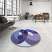 Round Patterned Deep Periwinkle Purple Rug in a Office, pat2119blu