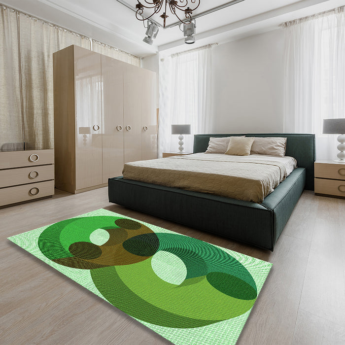 Patterned Green Rug in a Bedroom, pat2119grn