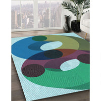 Patterned Medium Turquoise Green Rug, pat2119lblu