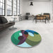 Round Patterned Medium Turquoise Green Rug in a Office, pat2119lblu