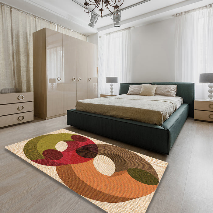Patterned Brown Sand Brown Rug in a Bedroom, pat2119org