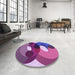 Round Patterned Dark Magenta Purple Rug in a Office, pat2119pur