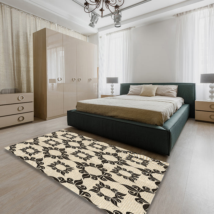 Patterned Vanilla Gold Rug in a Bedroom, pat212brn