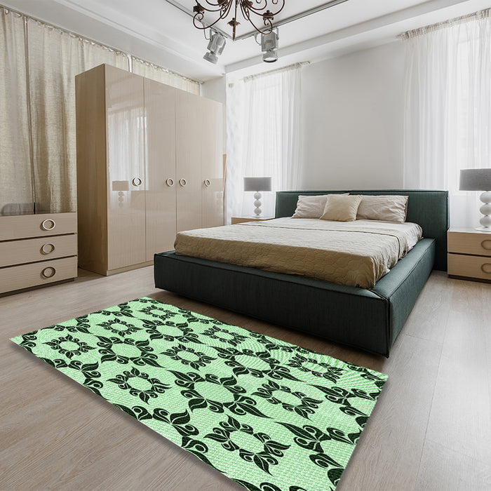 Patterned Medium Forest Green Rug in a Bedroom, pat212grn