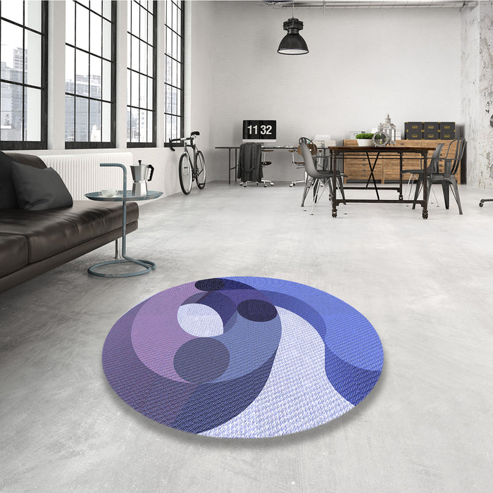 Round Patterned Deep Periwinkle Purple Rug in a Office, pat2120blu
