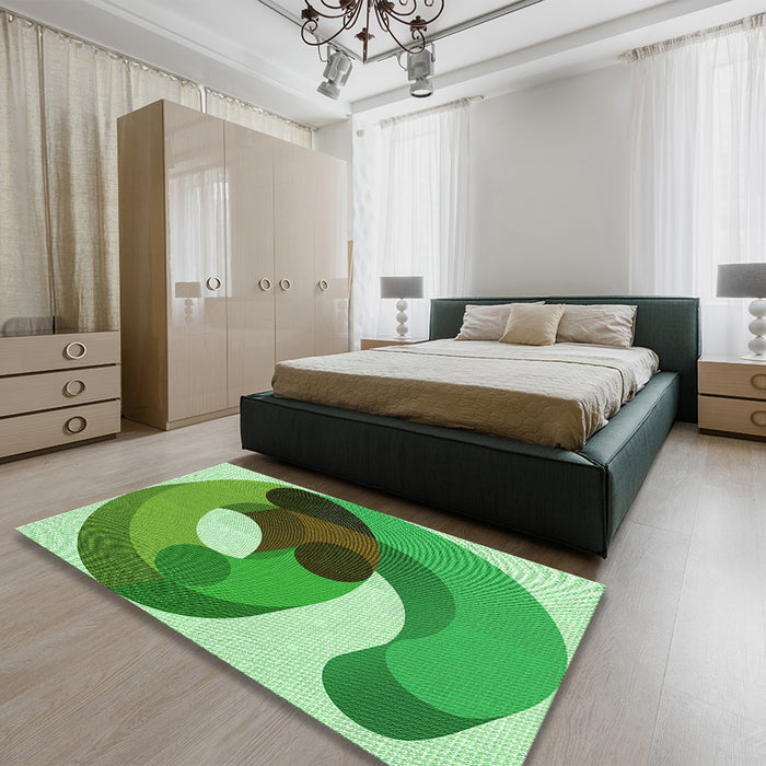 Patterned Green Rug in a Bedroom, pat2120grn