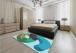 Patterned Deep-Sea Green Rug in a Bedroom, pat2120lblu