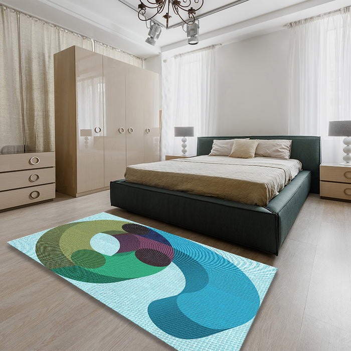 Patterned Deep-Sea Green Rug in a Bedroom, pat2120lblu