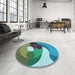 Round Patterned Deep-Sea Green Rug in a Office, pat2120lblu