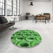 Round Patterned Green Rug in a Office, pat2121grn